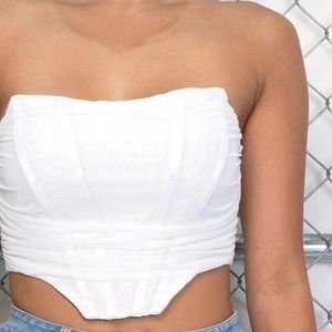 Sexy Sweetheart Mesh Bustier Crop Top - Off White